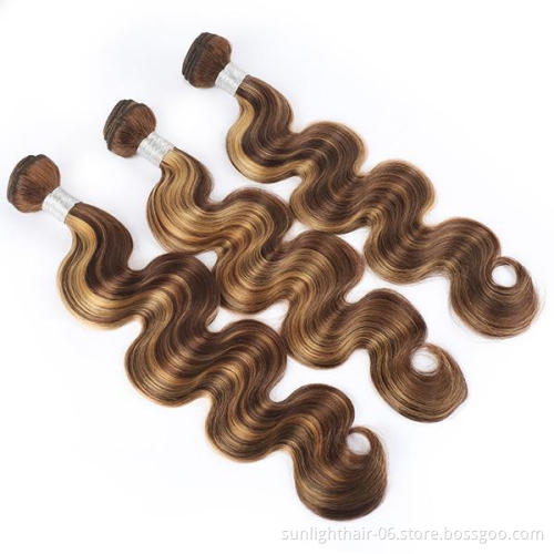 Sunlight 100% virgin hair bundles body wave human hair color 4/27 highlights bundles with 4x4 lace closure frontal